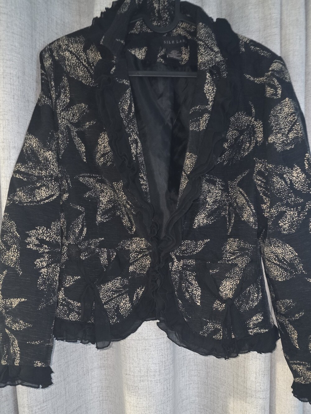 Black Metallic Floral Ruffle-Trim Blazer Jacket